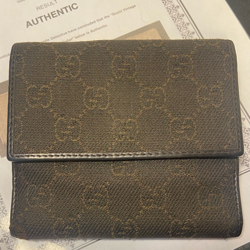 GUCCI ~ Horse Bit ~ Vintage Brown Leather ~ GG Canvas Bifold ~ COA Included 🤎✨ - Picture 4 of 11